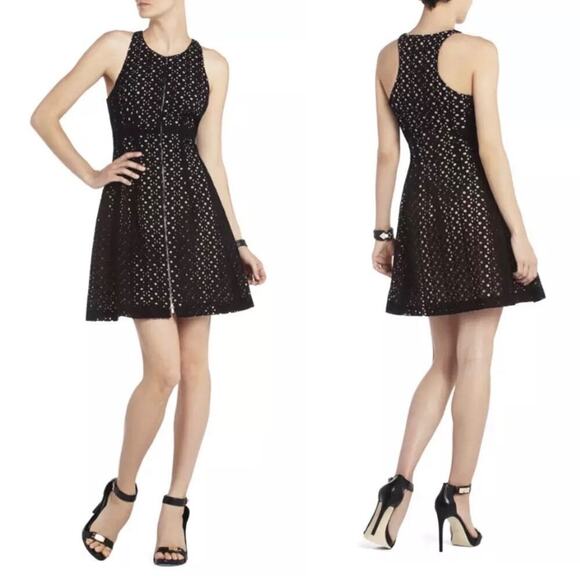 BCBGMaxAzria Guilianna Tulip Black Eyelet Lace Mini Dress 6 - Picture 1 of 15